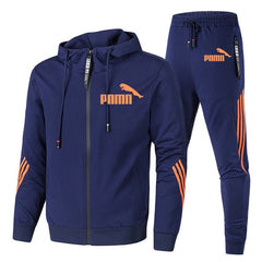 Spring Autumn 2020 Men Sweat Suit Set Striped Tracksuit Men Outfit Full Sleeve Tops with Hood Outdoor Sport Wear Men 2 Piece Set