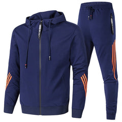 Spring Autumn 2020 Men Sweat Suit Set Striped Tracksuit Men Outfit Full Sleeve Tops with Hood Outdoor Sport Wear Men 2 Piece Set