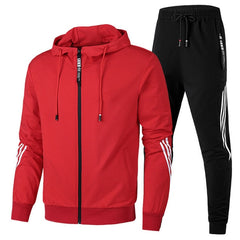 Spring Autumn 2020 Men Sweat Suit Set Striped Tracksuit Men Outfit Full Sleeve Tops with Hood Outdoor Sport Wear Men 2 Piece Set