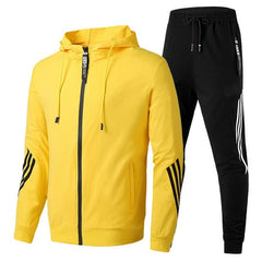 Spring Autumn 2020 Men Sweat Suit Set Striped Tracksuit Men Outfit Full Sleeve Tops with Hood Outdoor Sport Wear Men 2 Piece Set